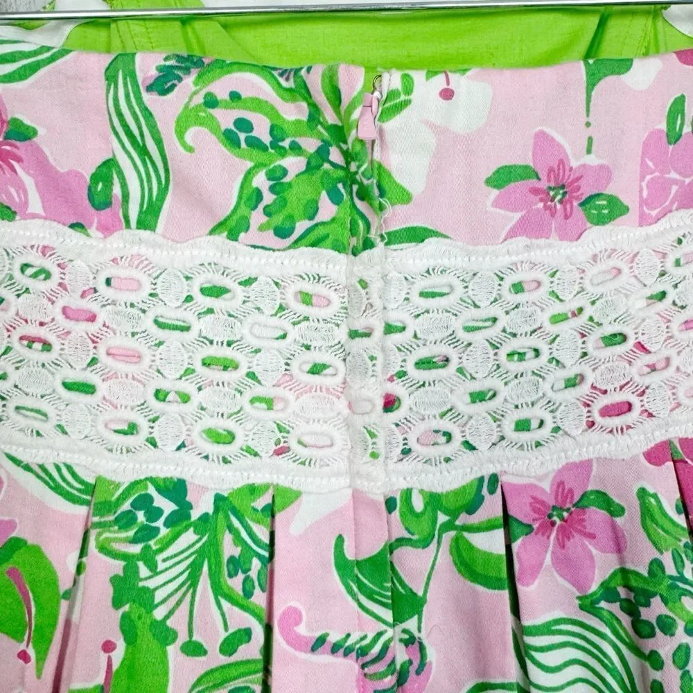LILLY PULITZER | Floral Strapless Pink Green Dress Lace Trim Women’s Size 2 - Picture 8 of 9